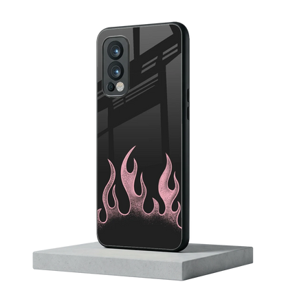 Retro Pink Flames oneplus nord 2 mobile cover | shockproof glass phone case