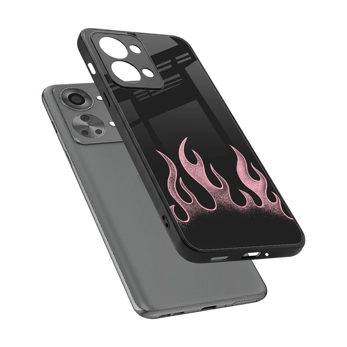 Retro Pink Flames sleek oneplus nord 2t cover with tempered glass back and TPU edges