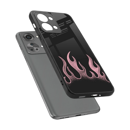 Retro Pink Flames sleek oneplus nord 2t cover with tempered glass back and TPU edges