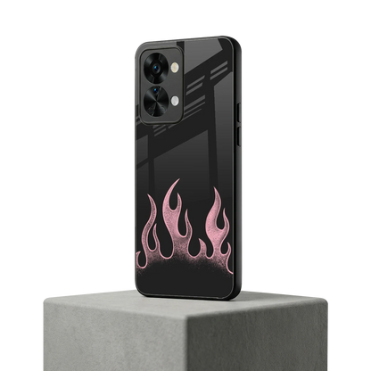 Retro Pink Flames oneplus nord 2t mobile cover | shockproof glass phone case