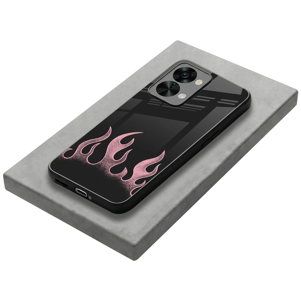Retro Pink Flames stylish phone case for oneplus nord 2t | glossy glass and slim fit