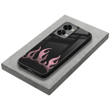 Retro Pink Flames stylish phone case for oneplus nord 2t | glossy glass and slim fit
