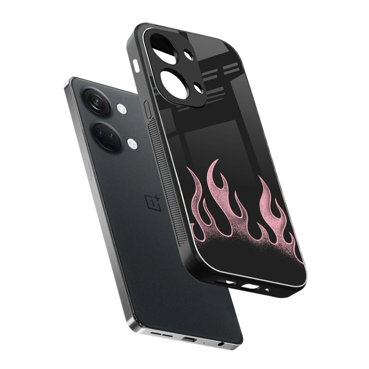 Retro Pink Flames sleek oneplus nord 3 cover with tempered glass back and TPU edges