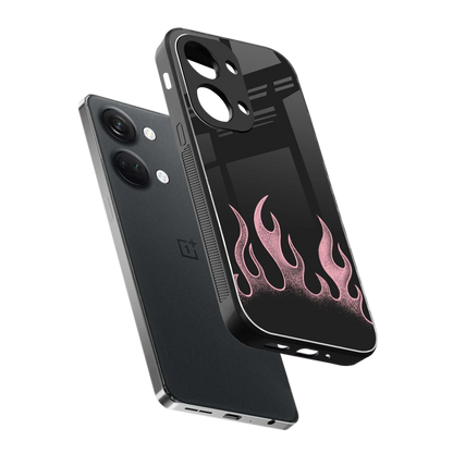 Retro Pink Flames sleek oneplus nord 3 cover with tempered glass back and TPU edges