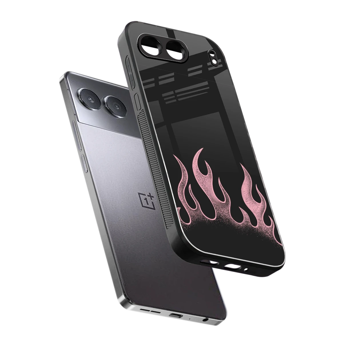 Retro Pink Flames sleek oneplus nord 4 cover with tempered glass back and TPU edges