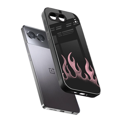 Retro Pink Flames sleek oneplus nord 4 cover with tempered glass back and TPU edges