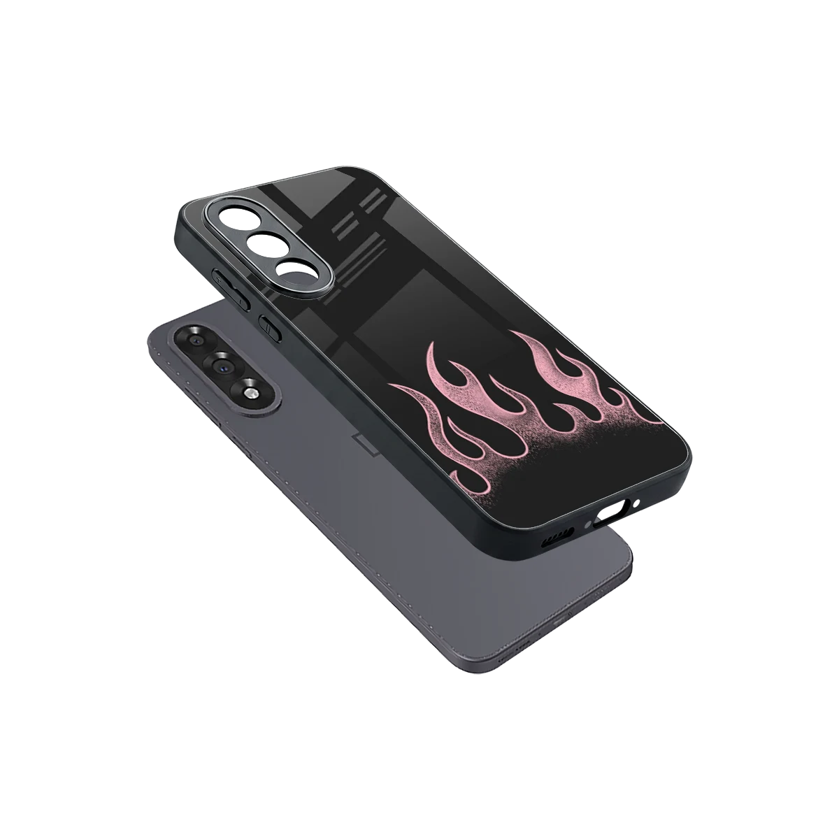 Retro Pink Flames sleek oneplus nord 5 cover with tempered glass back and TPU edges