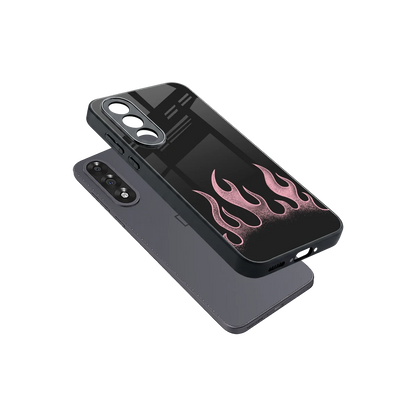 Retro Pink Flames sleek oneplus nord 5 cover with tempered glass back and TPU edges
