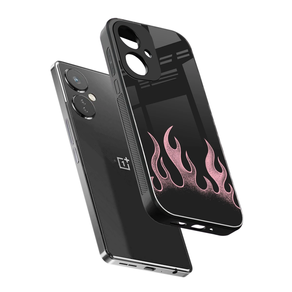 Retro Pink Flames sleek oneplus nord ce 3 cover with tempered glass back and TPU edges