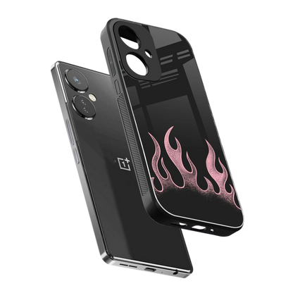 Retro Pink Flames sleek oneplus nord ce 3 cover with tempered glass back and TPU edges