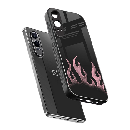 Retro Pink Flames sleek oneplus nord ce 4 lite cover with tempered glass back and TPU edges