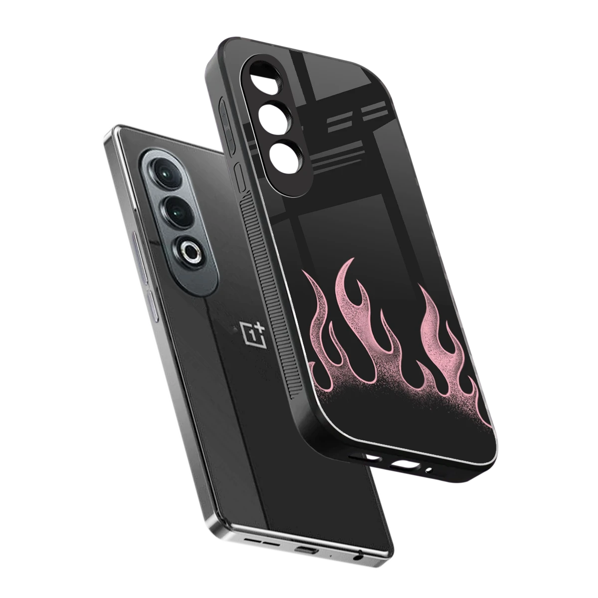 Retro Pink Flames sleek oneplus nord ce 4 cover with tempered glass back and TPU edges