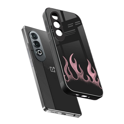 Retro Pink Flames sleek oneplus nord ce 4 cover with tempered glass back and TPU edges