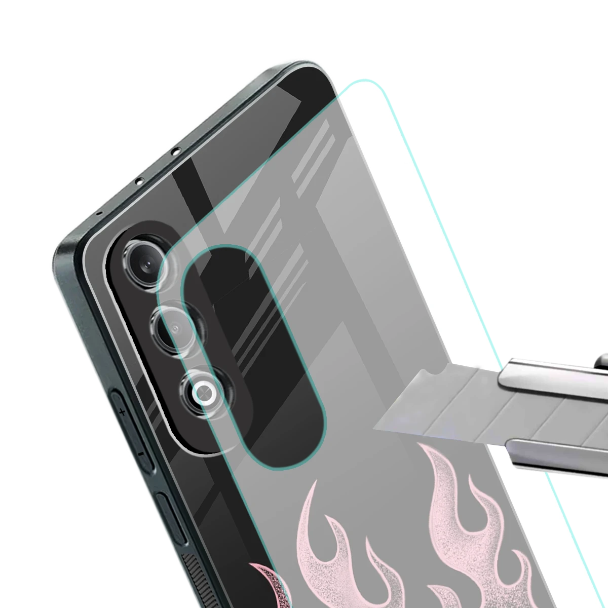 Retro Pink Flames stylish phone case for oneplus nord ce 4 | glossy glass and slim fit