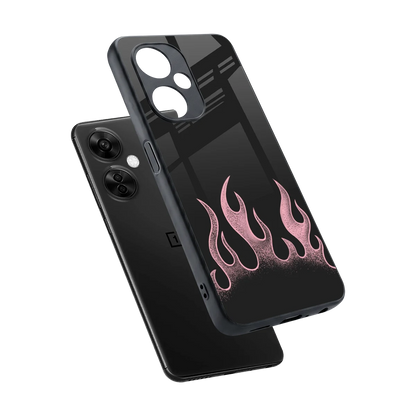 Retro Pink Flames sleek oneplus nord ce 3 lite cover with tempered glass back and TPU edges