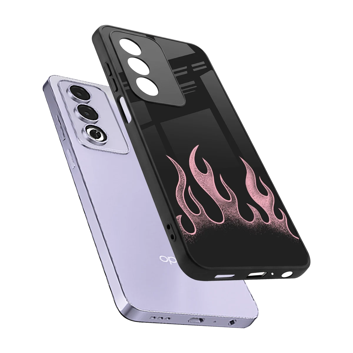 Retro Pink Flames sleek oppo a3 pro cover with tempered glass back and TPU edges