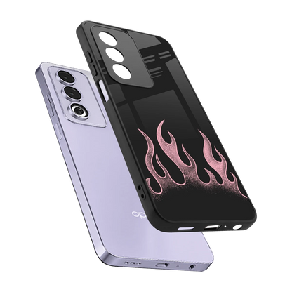Retro Pink Flames sleek oppo a3 pro cover with tempered glass back and TPU edges