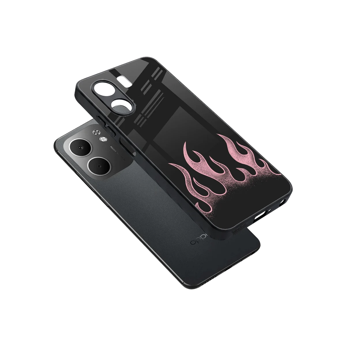 Retro Pink Flames sleek oppo a5x 5g cover with tempered glass back and TPU edges
