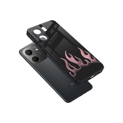 Retro Pink Flames sleek oppo a5x 5g cover with tempered glass back and TPU edges