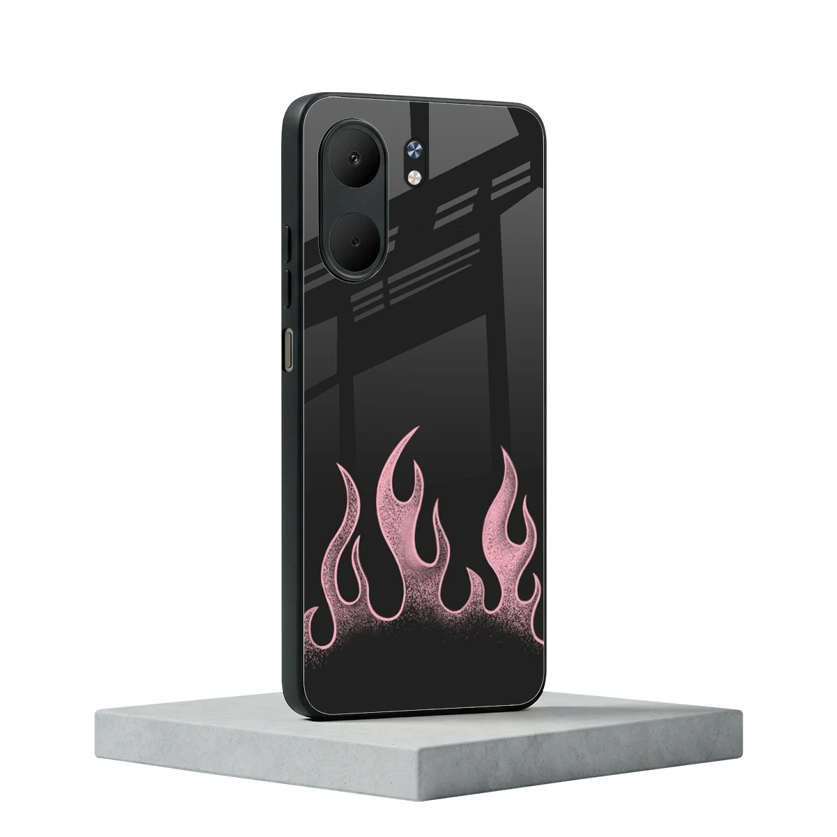 Retro Pink Flames oppo a5x 5g mobile cover | shockproof glass phone case