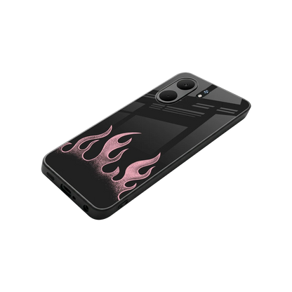 Retro Pink Flames stylish phone case for oppo a5x 5g | glossy glass and slim fit