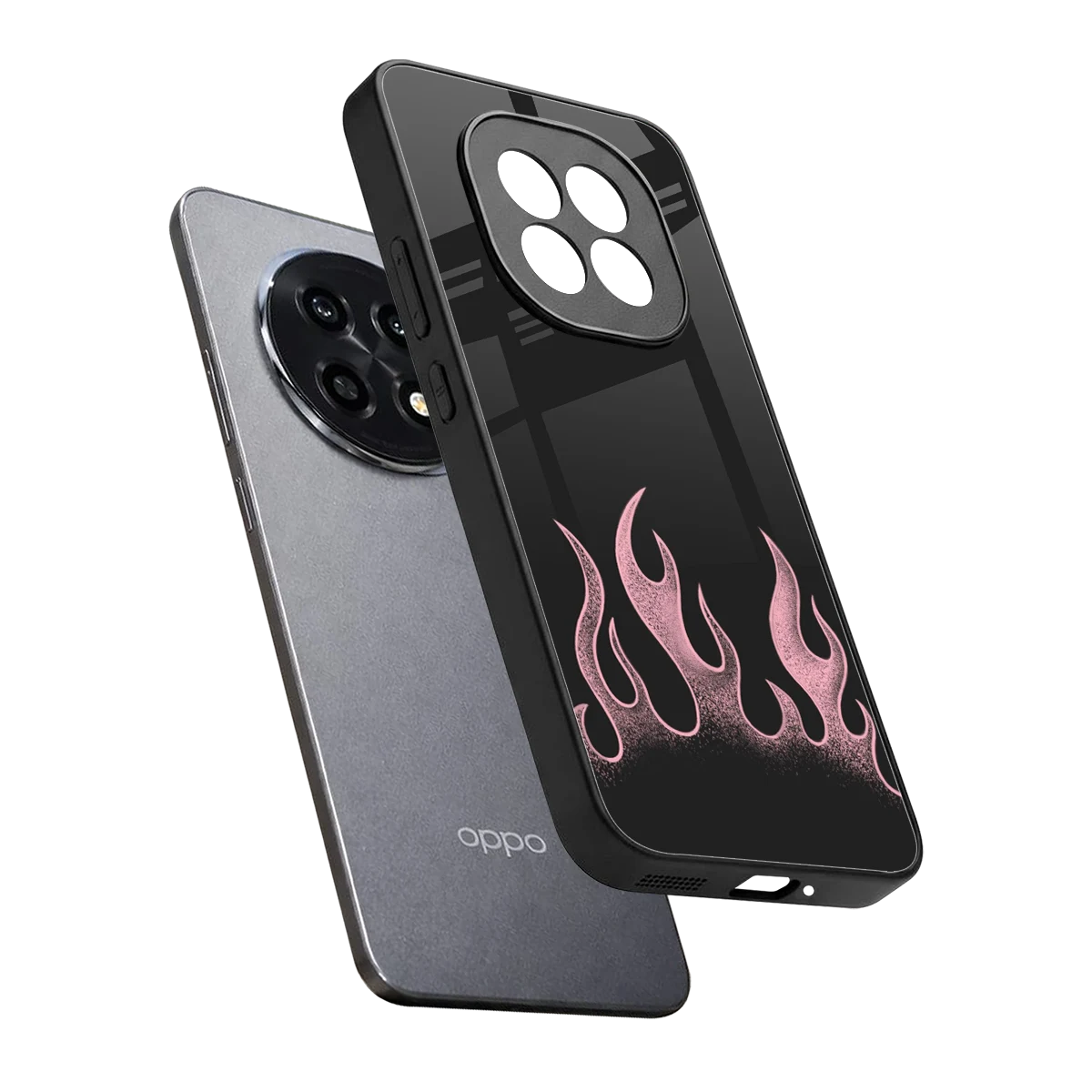 Retro Pink Flames sleek oppo f29 pro 5g cover with tempered glass back and TPU edges