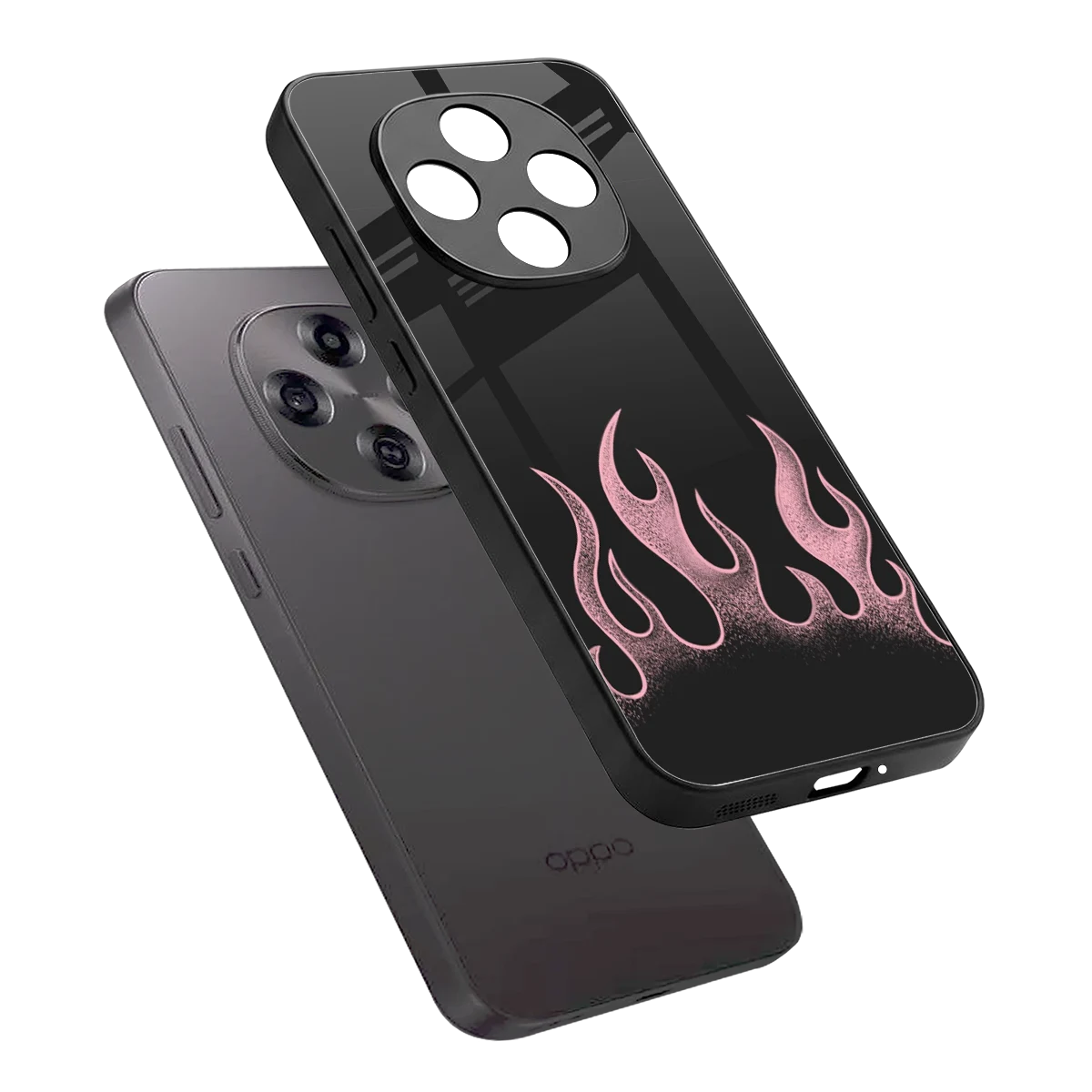 Retro Pink Flames sleek oppo f31 pro 5g cover with tempered glass back and TPU edges