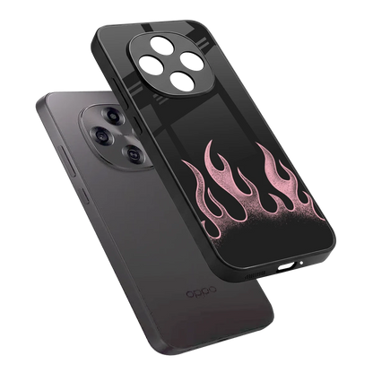 Retro Pink Flames sleek oppo f31 pro 5g cover with tempered glass back and TPU edges