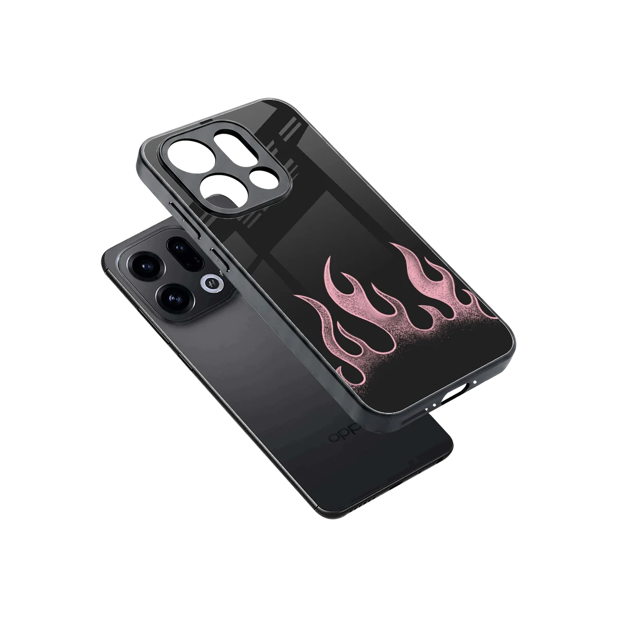 Retro Pink Flames sleek oppo find x9 cover with tempered glass back and TPU edges