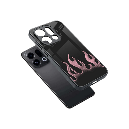 Retro Pink Flames sleek oppo find x9 cover with tempered glass back and TPU edges
