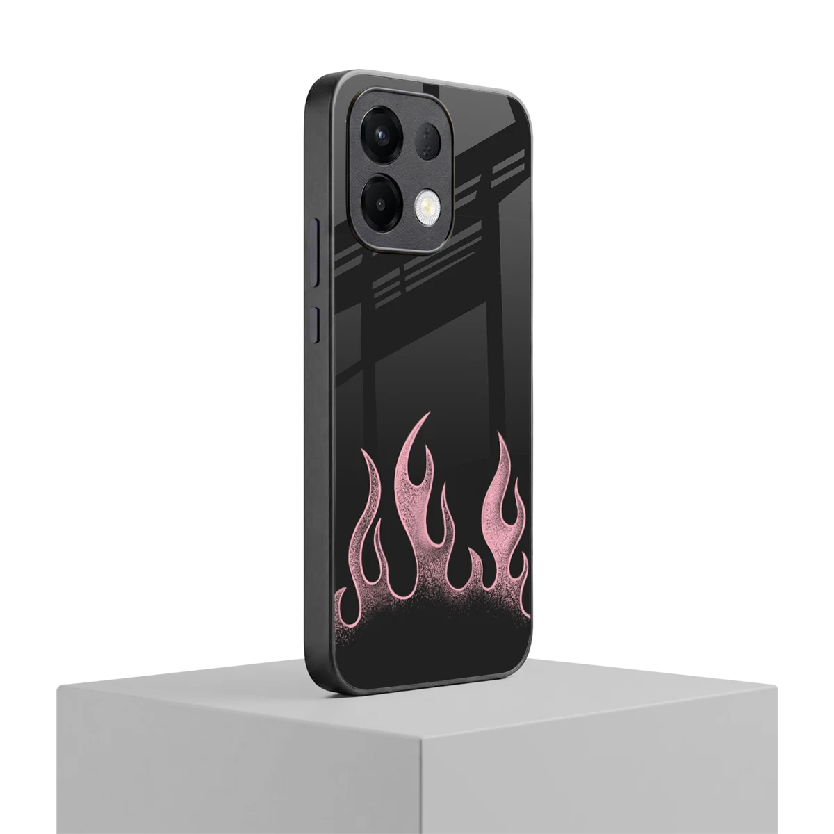 Retro Pink Flames oppo k13 5g mobile cover | shockproof glass phone case