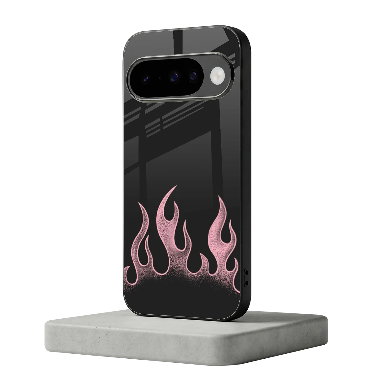 Retro Pink Flames google pixel 10 mobile cover | shockproof glass phone case