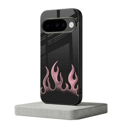 Retro Pink Flames google pixel 10 mobile cover | shockproof glass phone case