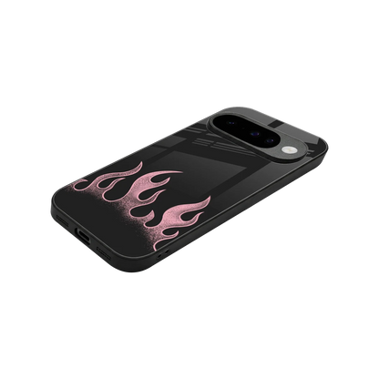 Retro Pink Flames stylish phone case for google pixel 10 | glossy glass and slim fit