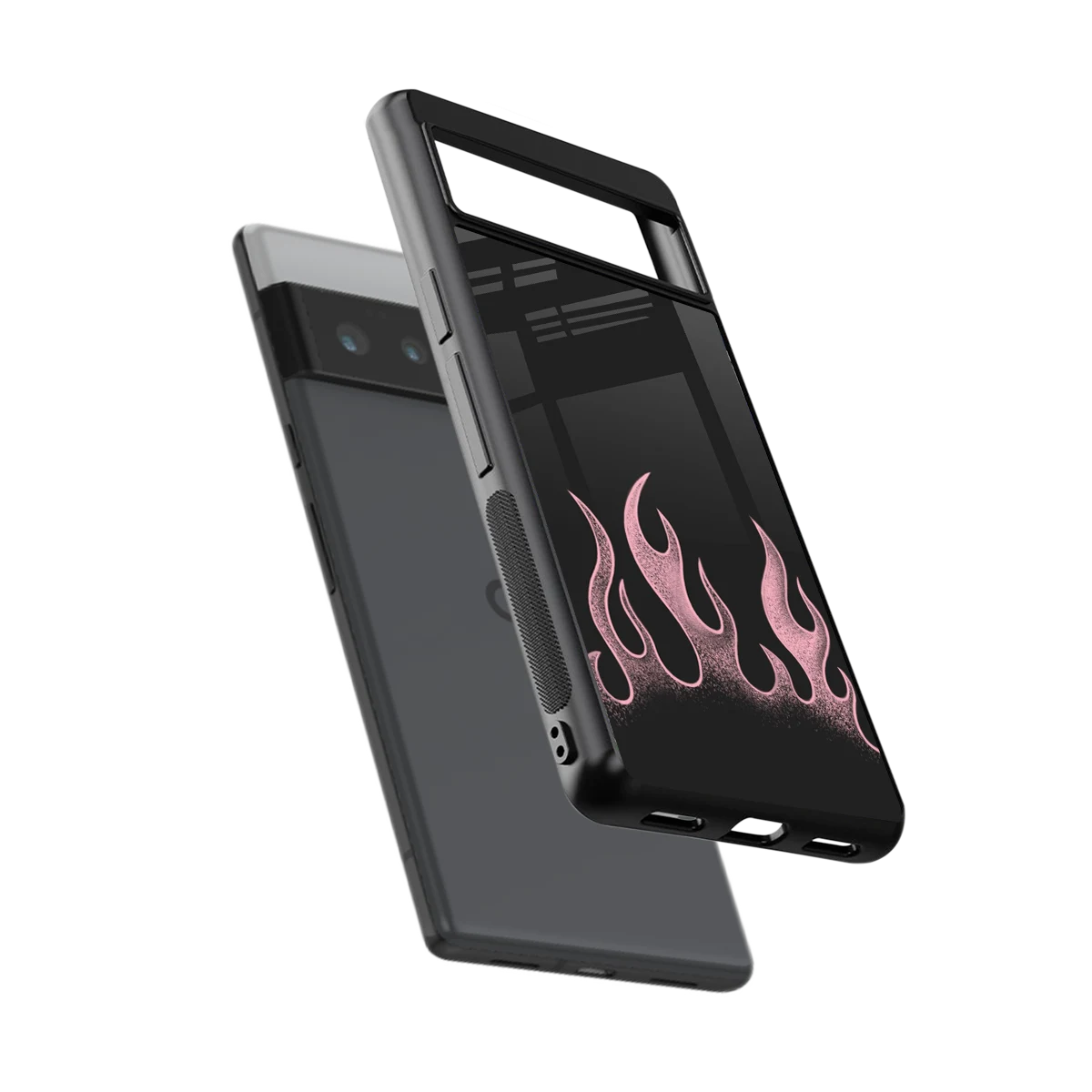 Retro Pink Flames sleek google pixel 6 pro cover with tempered glass back and TPU edges