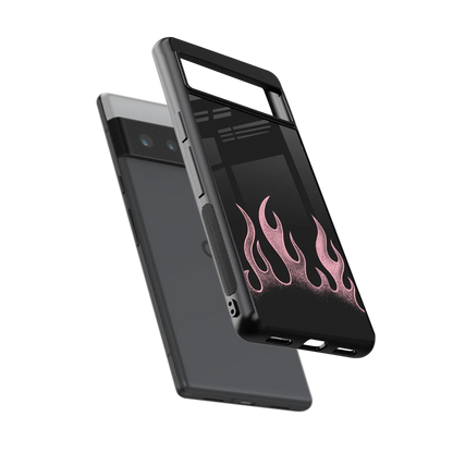 Retro Pink Flames sleek google pixel 6 pro cover with tempered glass back and TPU edges