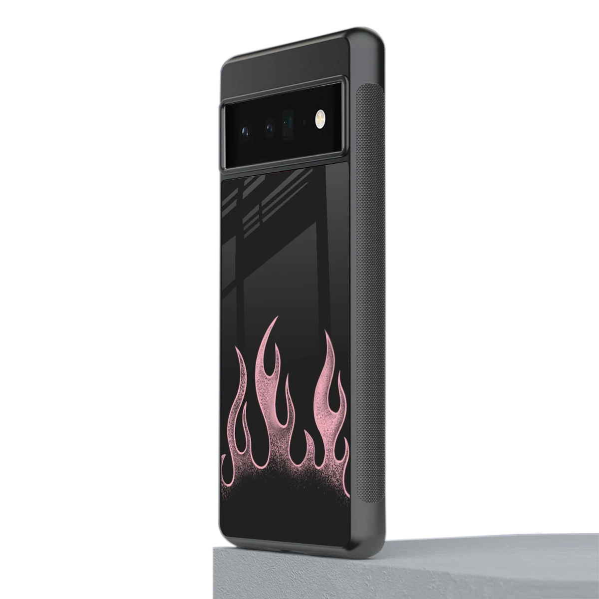 Retro Pink Flames stylish phone case for google pixel 6 pro | glossy glass and slim fit