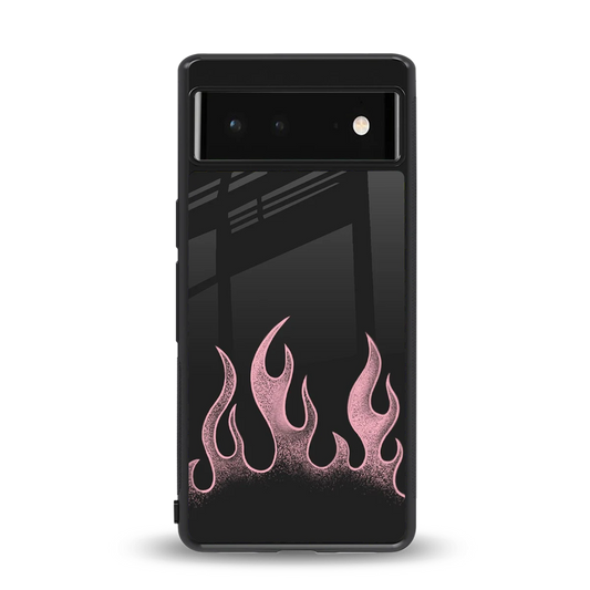 Retro Pink Flames back phone cover | glass case for google pixel 6