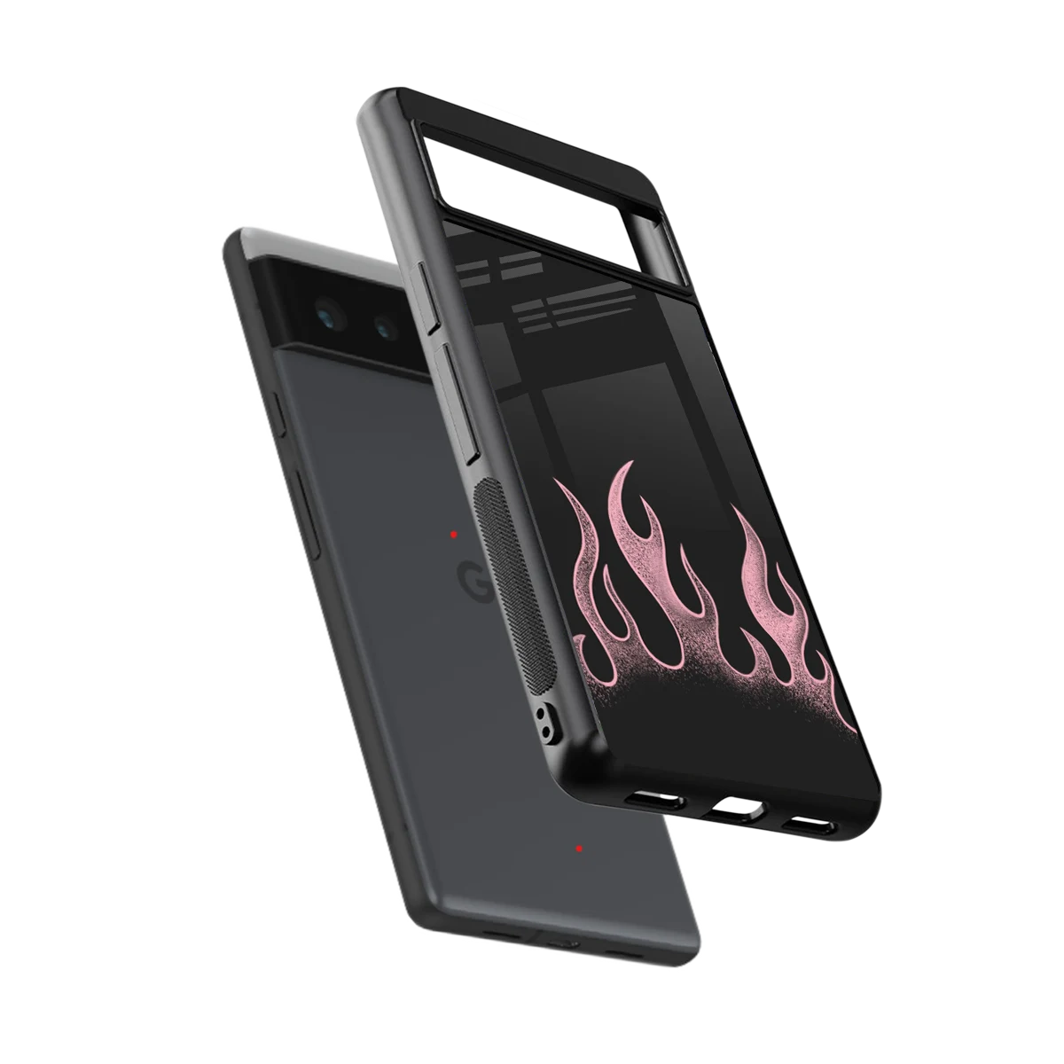 Retro Pink Flames sleek google pixel 6 cover with tempered glass back and TPU edges