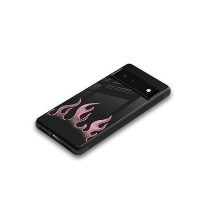 Retro Pink Flames google pixel 6a mobile cover | shockproof glass phone case