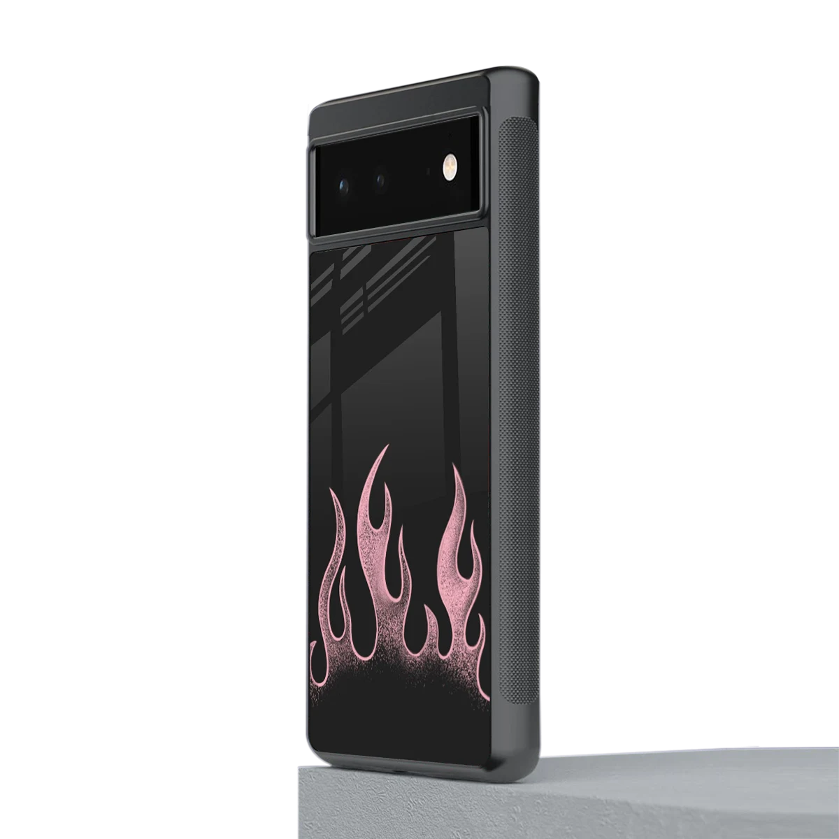 Retro Pink Flames stylish phone case for google pixel 6 | glossy glass and slim fit