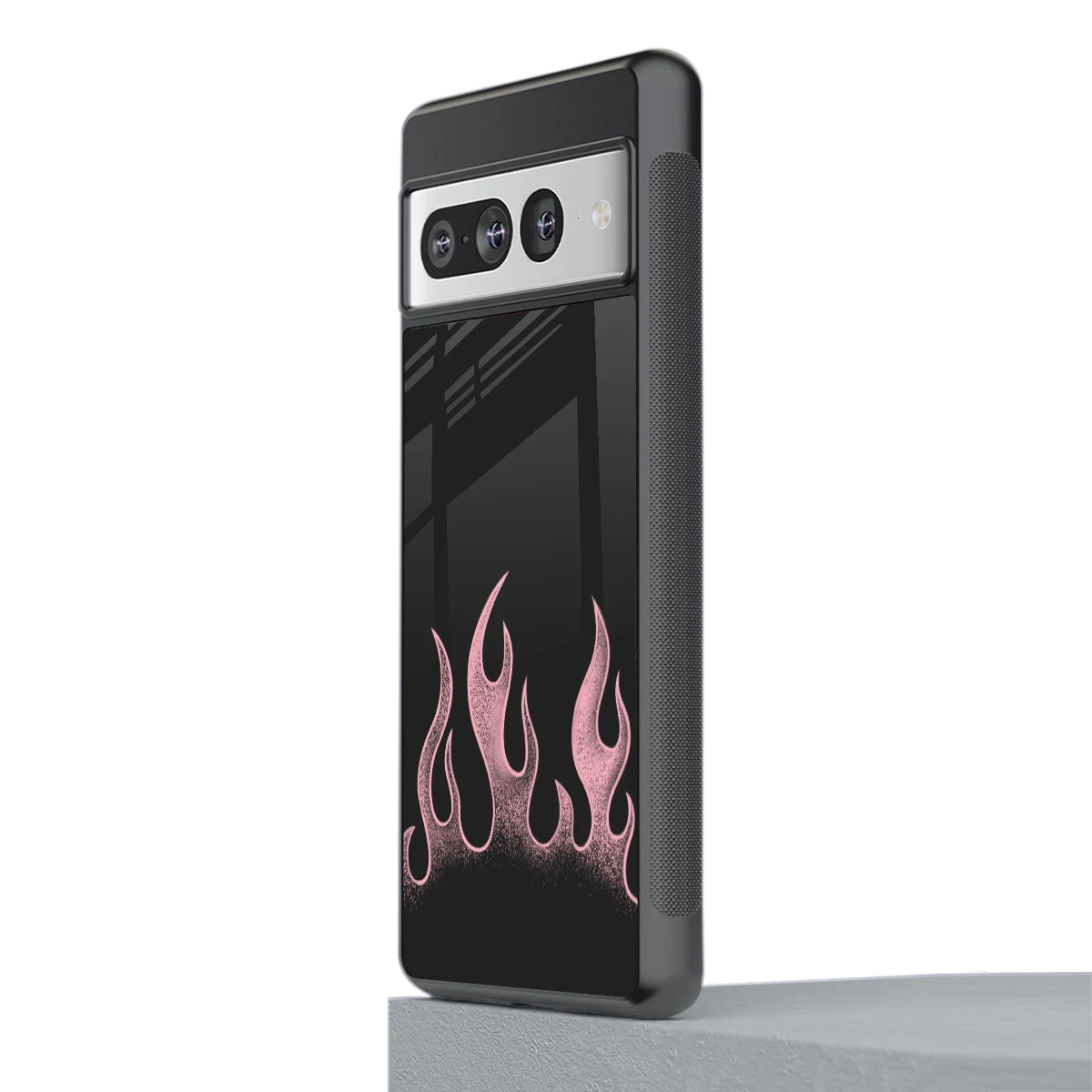 Retro Pink Flames stylish phone case for google pixel 7 pro | glossy glass and slim fit