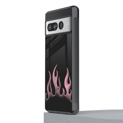 Retro Pink Flames stylish phone case for google pixel 7 pro | glossy glass and slim fit