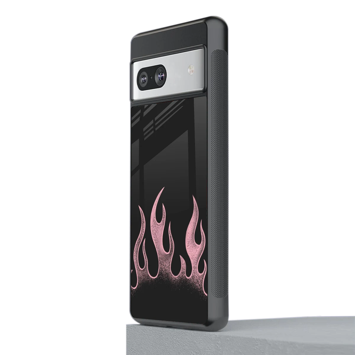 Retro Pink Flames stylish phone case for google pixel 7a | glossy glass and slim fit