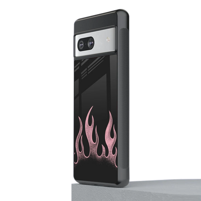 Retro Pink Flames stylish phone case for google pixel 7 | glossy glass and slim fit