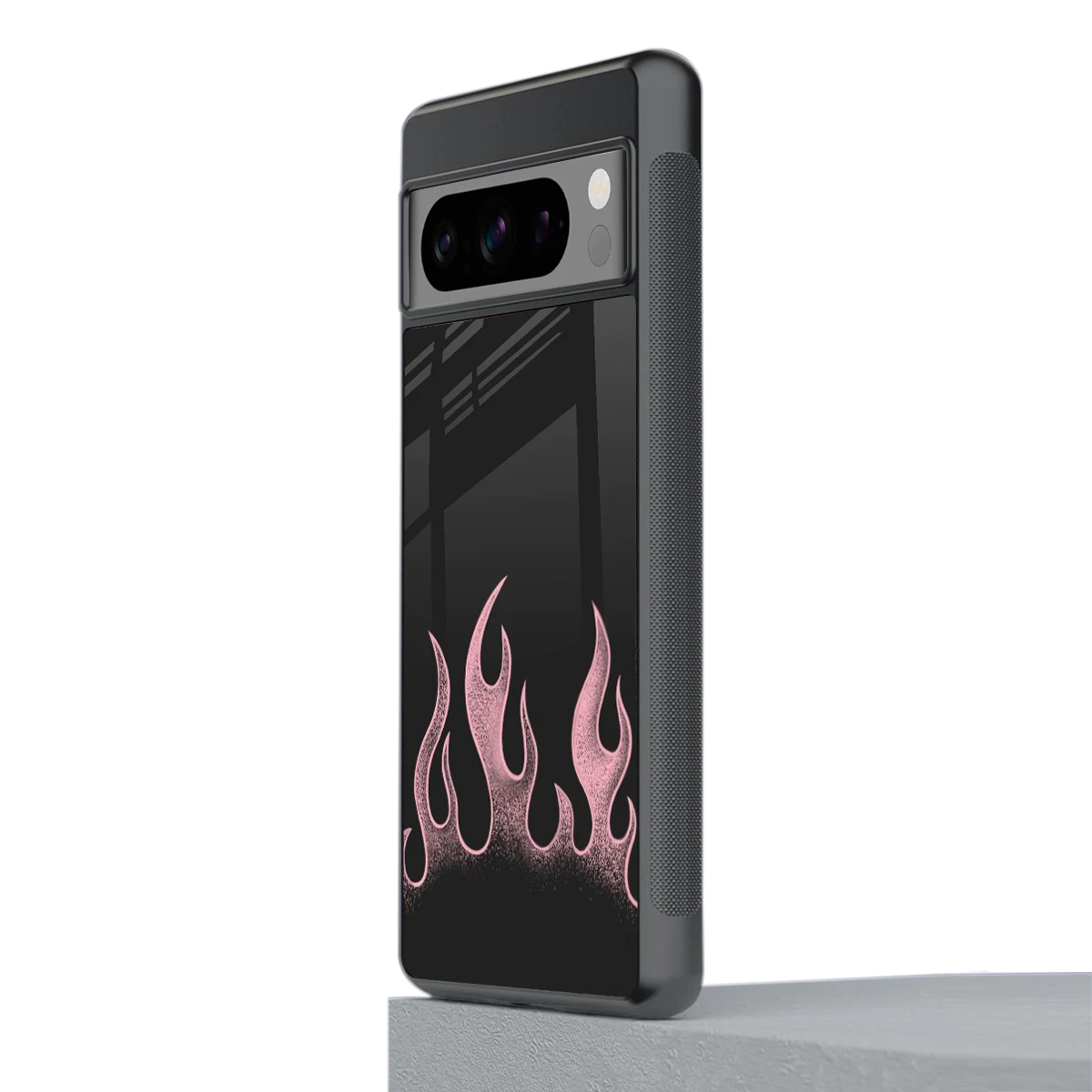 Retro Pink Flames stylish phone case for google pixel 8 pro | glossy glass and slim fit