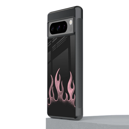 Retro Pink Flames stylish phone case for google pixel 8 pro | glossy glass and slim fit