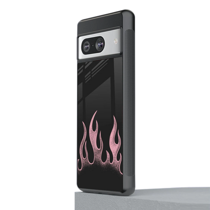 Retro Pink Flames stylish phone case for google pixel 8 | glossy glass and slim fit