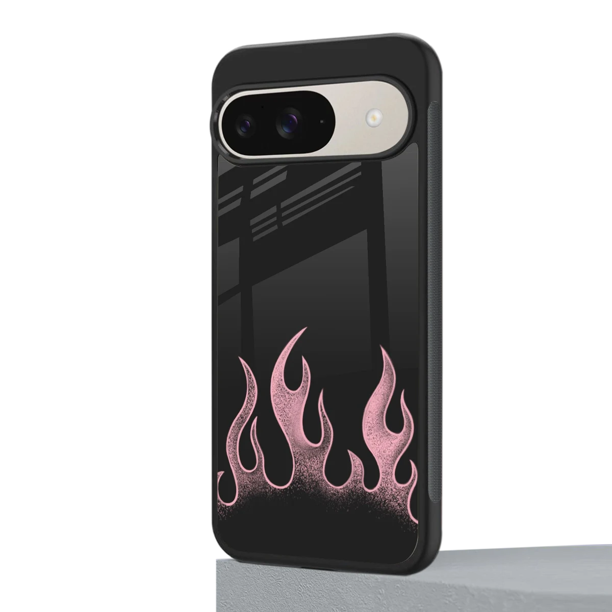 Retro Pink Flames google pixel 9 mobile cover | shockproof glass phone case