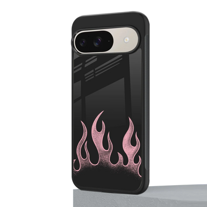 Retro Pink Flames google pixel 9 mobile cover | shockproof glass phone case